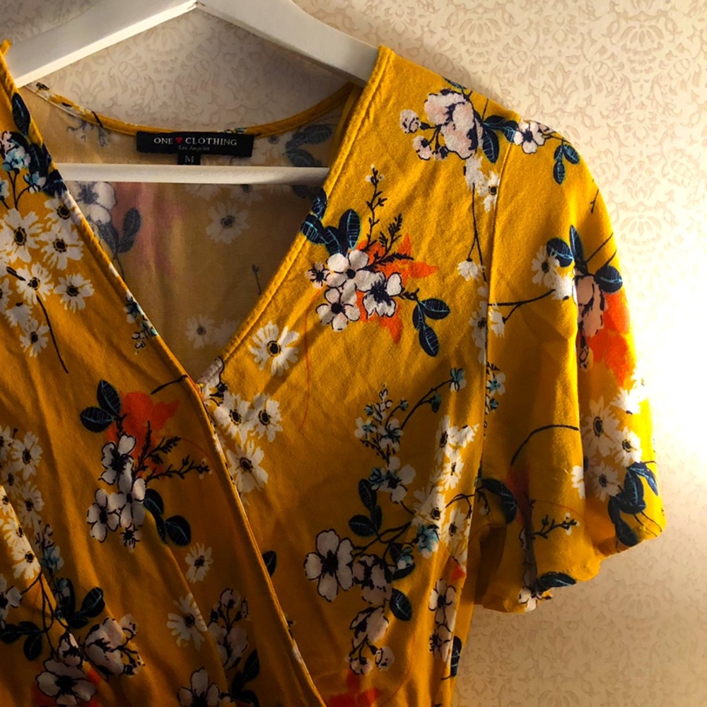 Yellow Floral Wrap Blouse